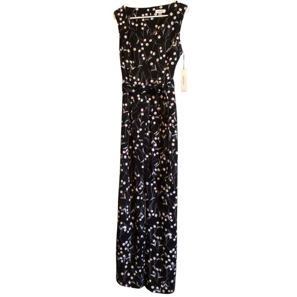 Calvin Klein Black & White Sleeveless Wide leg Jumpsuit Women’s Size 10 NWT - Picture 2 of 16